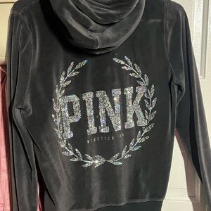 PINK Victorias Secret Velour Hoodie with Sparkle Logo